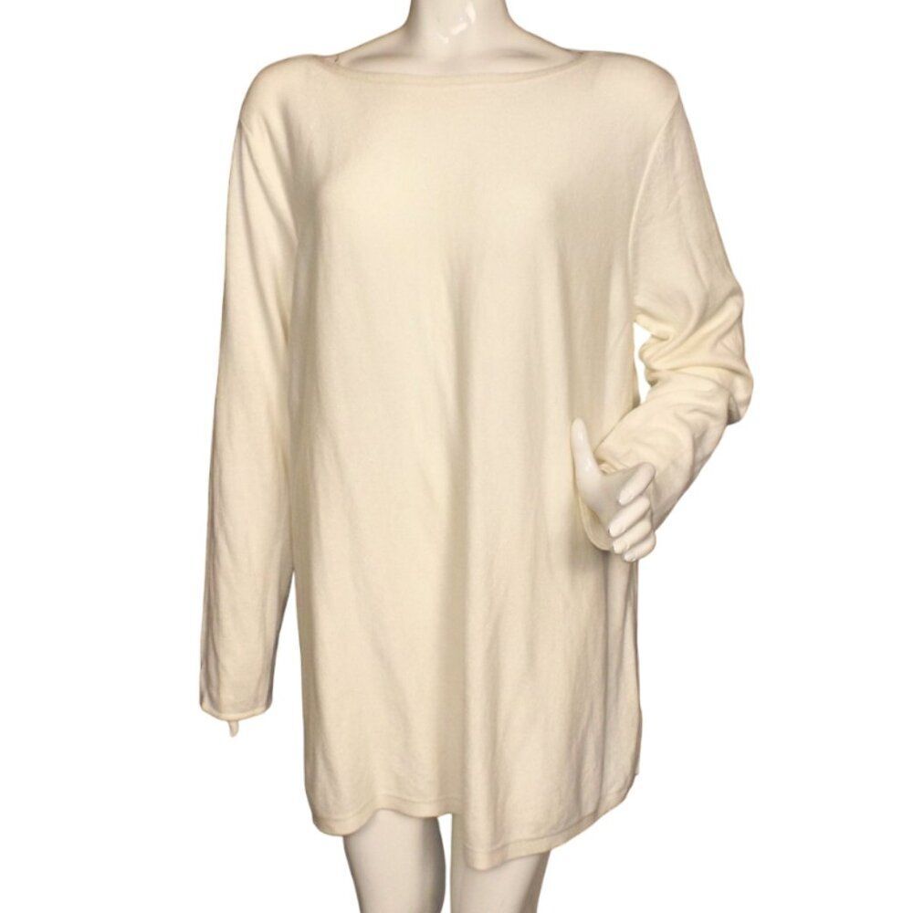 J.JILL Cotton Sweater, XL, Winter white, Long sleeve, Pullover, Crew neck, Ecru